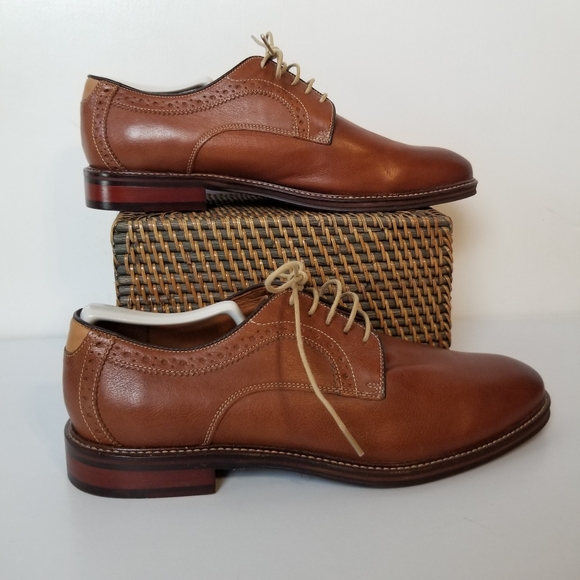 Johnston & Murphy Leather Sheepskin Almond Toe Lace Up Dress Shoes